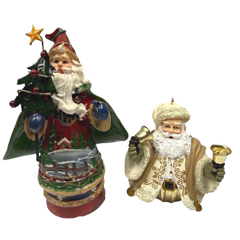 Vintage Santa Christmas Ornaments Lot of 2 Hallmark 2004 Metal Bell Santa